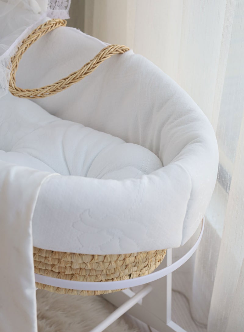 Baby cradle, Moses basket, white, with rocking stand  - Image 1