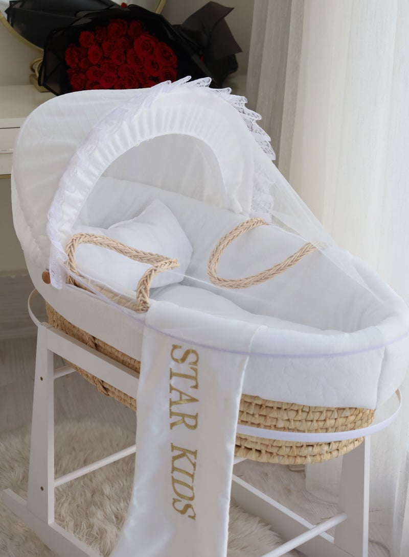 Baby cradle, Moses basket, white, with rocking stand  - Image 3