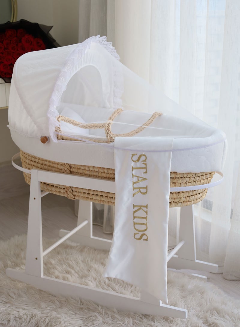 Baby cradle, Moses basket, white, with rocking stand  - Image 2