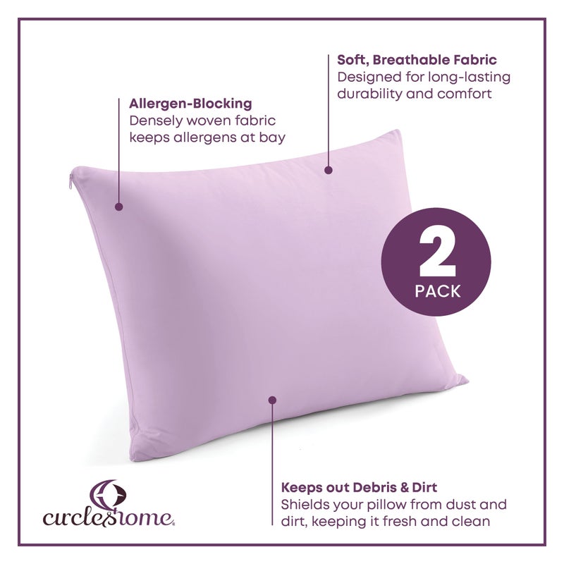CirclesHome Pillow Protectors 2 Pack Standard Zippered - 100% Cotton Breathable Pillowcases - Protects Pillows from Dirt  Dust and Debris (Standard - Set of 2 - 20x26) - Image 2