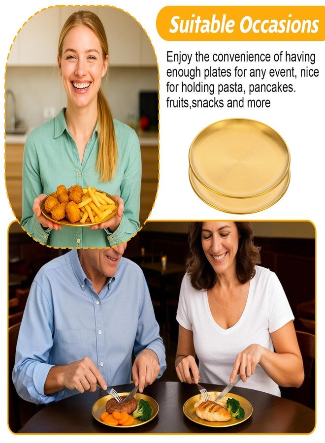 MBAIYO 20Pcs 6.5 Inch Gold Stainless Steel Dinner Plates, Round Dessert Serving Trays Gold Dessert Plates for BBQ Salad Snack Camping Dishwasher Safe - Image 2