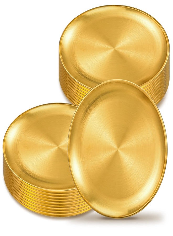 MBAIYO 20Pcs 6.5 Inch Gold Stainless Steel Dinner Plates, Round Dessert Serving Trays Gold Dessert Plates for BBQ Salad Snack Camping Dishwasher Safe - Image 1