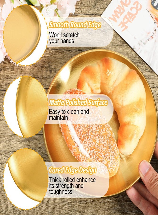 MBAIYO 20Pcs 6.5 Inch Gold Stainless Steel Dinner Plates, Round Dessert Serving Trays Gold Dessert Plates for BBQ Salad Snack Camping Dishwasher Safe - Image 4