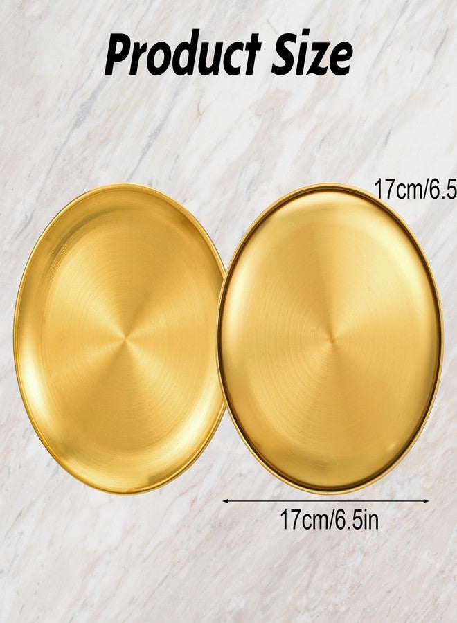 MBAIYO 20Pcs 6.5 Inch Gold Stainless Steel Dinner Plates, Round Dessert Serving Trays Gold Dessert Plates for BBQ Salad Snack Camping Dishwasher Safe - Image 3