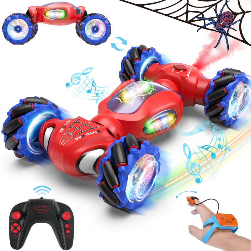 Fosgoit Spider Remote Control Car Toys for 612 Boys Girls Birthday Gifts for Kids 24Ghz 4WD Gesture Sensing RC Stunt Car with Light  Music  Spray DoubleSided 360 Rotating Hand Control - Image 3