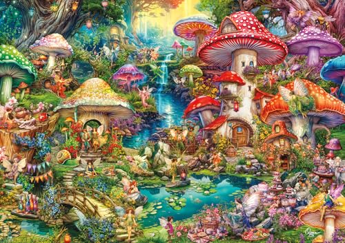 Buffalo Games Gold Aimee Stewart Merry Mushroom Village Picnic 500 Piece Jigsaw Puzzle for Adults Challenging Puzzle Perfect for Game Nights - Image 1