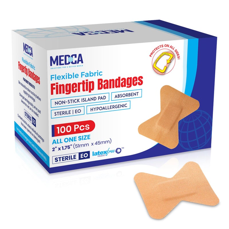 MEDca Flexible Fabric Bandages - Flex Fabric Adhesive Bandages Finger-Tip Care and to Protect Wounds from Infection - (100 Count Box) - Image 1