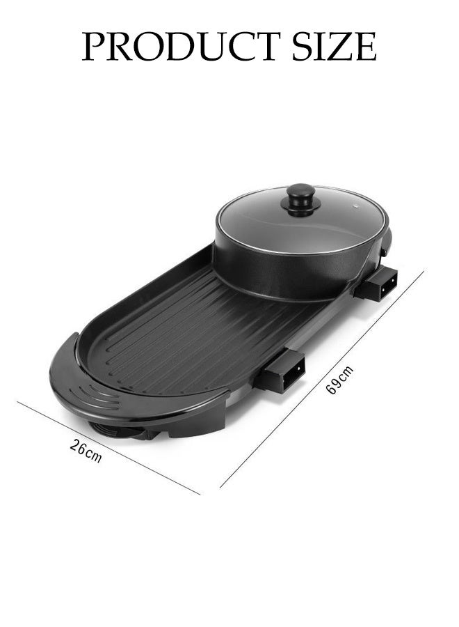 DUNISO Multifunctional Electric Hot Pot 2 in 1 Indoor Non-Stick Electric Pot and Griddle Portable Rapid Heating Electric Frying Pan with Large Capacity Double-flavor Hot Pot for Travel Dormitory for Steak Party Camping Roast Meat - Image 4