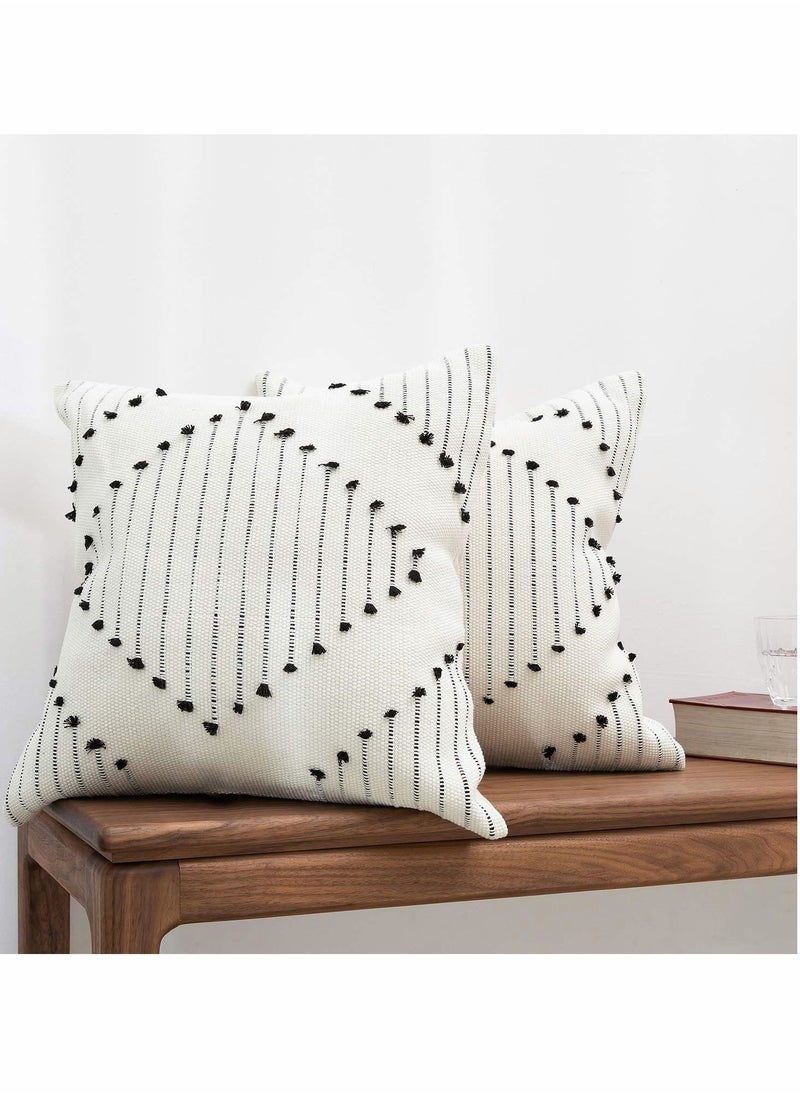 SYOSI Boho Throw Pillow Covers, 2 Pcs Black and Cream White, Set of 2 Modern Farmhouse Accent Home Decor, Neutral Woven Decorative Pillow Covers for Couch/Bed  18 x 18 Inches,  - Image 1