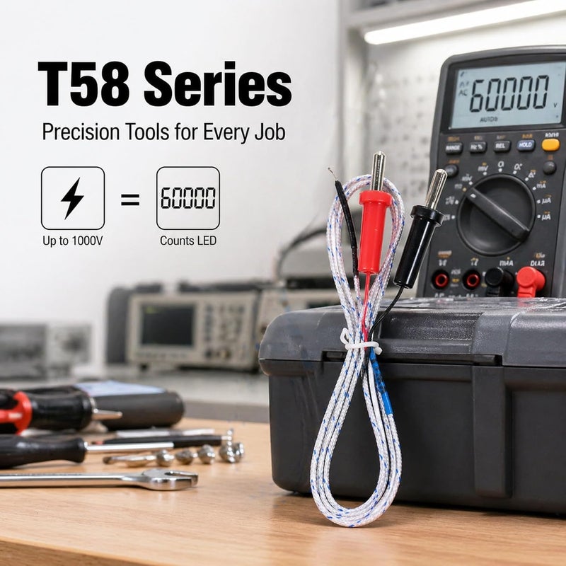 مقياس رقمي متعدد T58B، عداد فولت متر تيار متردد/تيار مستمر 9999، قياس السعة - دقة عالية، كشف NCV للكهربائيين (T58C) - Image 3
