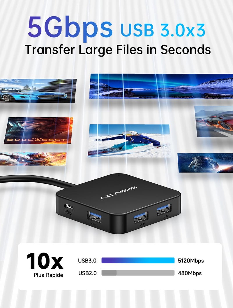Acasis USB C Hub Long Cable 4FT 10Gbps, Multiport Adapter with 4K 60Hz HDMI, 100W Power Delivery, 3 USB A3.1+1 USB-C 3.1 Data Port, USB c to HDMI Adapter for MacBook, Dell, Lenovo, Surface, iPad PRO - Image 4