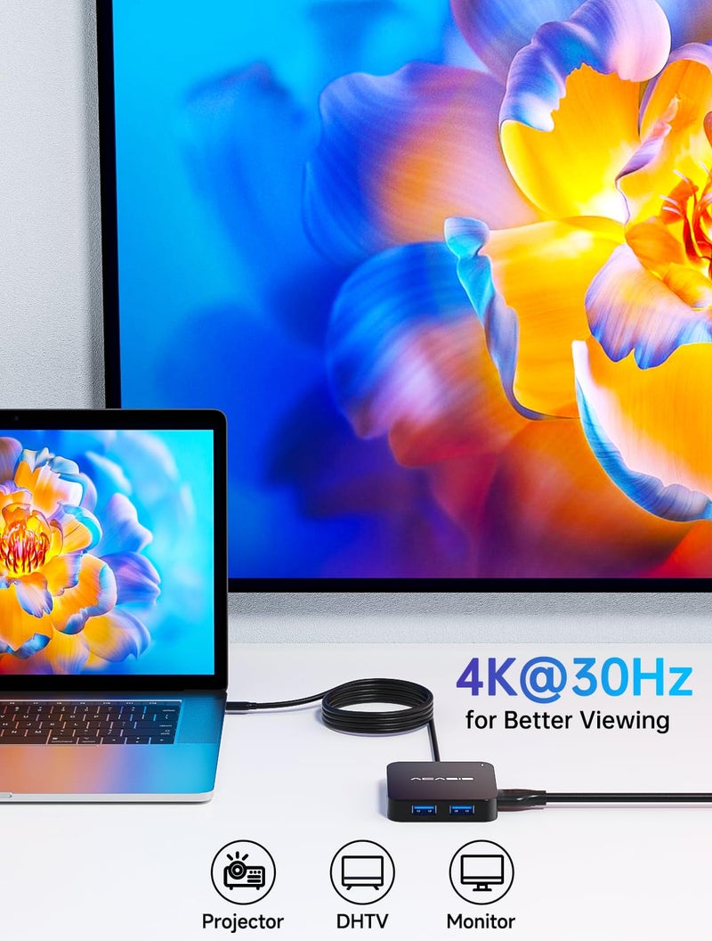 Acasis USB C Hub Long Cable 4FT 10Gbps, Multiport Adapter with 4K 60Hz HDMI, 100W Power Delivery, 3 USB A3.1+1 USB-C 3.1 Data Port, USB c to HDMI Adapter for MacBook, Dell, Lenovo, Surface, iPad PRO - Image 5