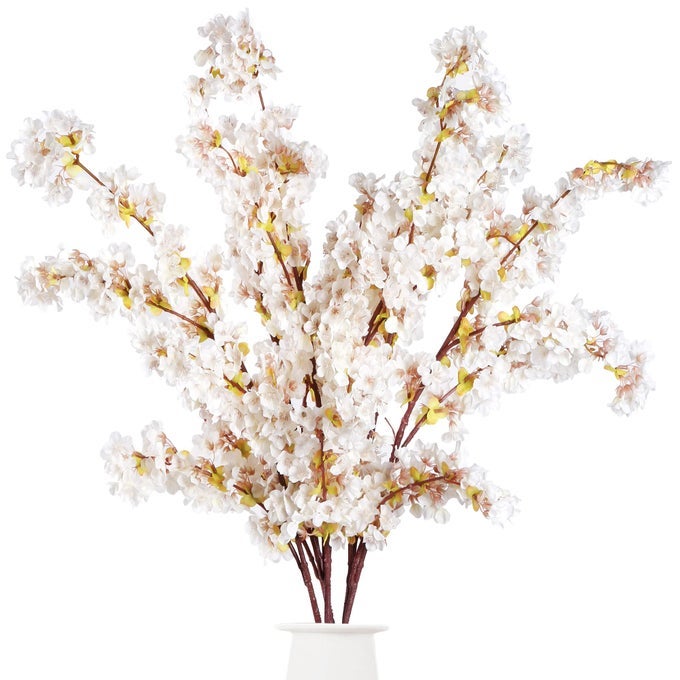 ARTIFICIAL CHERRY BLOSSOM BRANCHES FAUX CHERRY FLOWERS 39 INCH PEACH BRANCHES SILK TALL STEMS FOR HOME WEDDING TABLE VASE DECOR 4 PCS IVORY