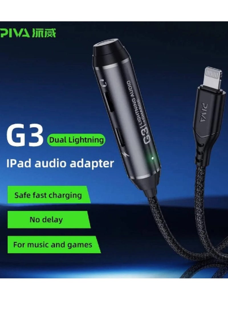 piva PIVA iPhone 2 in 1 G3L Connector Two Lightning Ports iPhone for Charging Up to 20 Watts and for Headphones to Work at the Same Time Black  - Image 2
