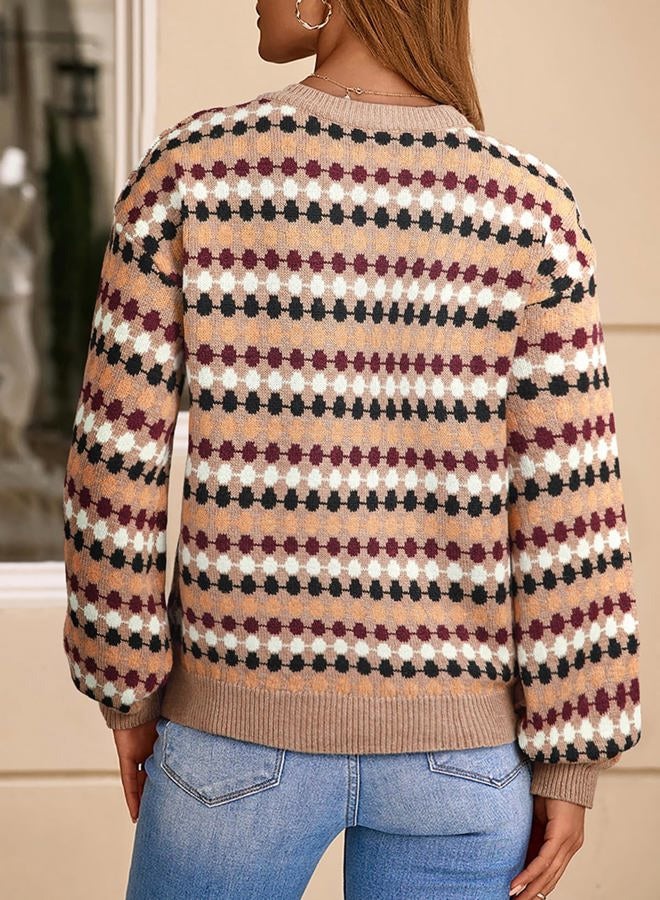 EVALESS Fall Sweaters for Women Cute Long Sleeve Tops Fashion Clothing 2025 Lightweight Pullover Sweaters Polka Dot Tops, Straw Yellow, M - Image 4