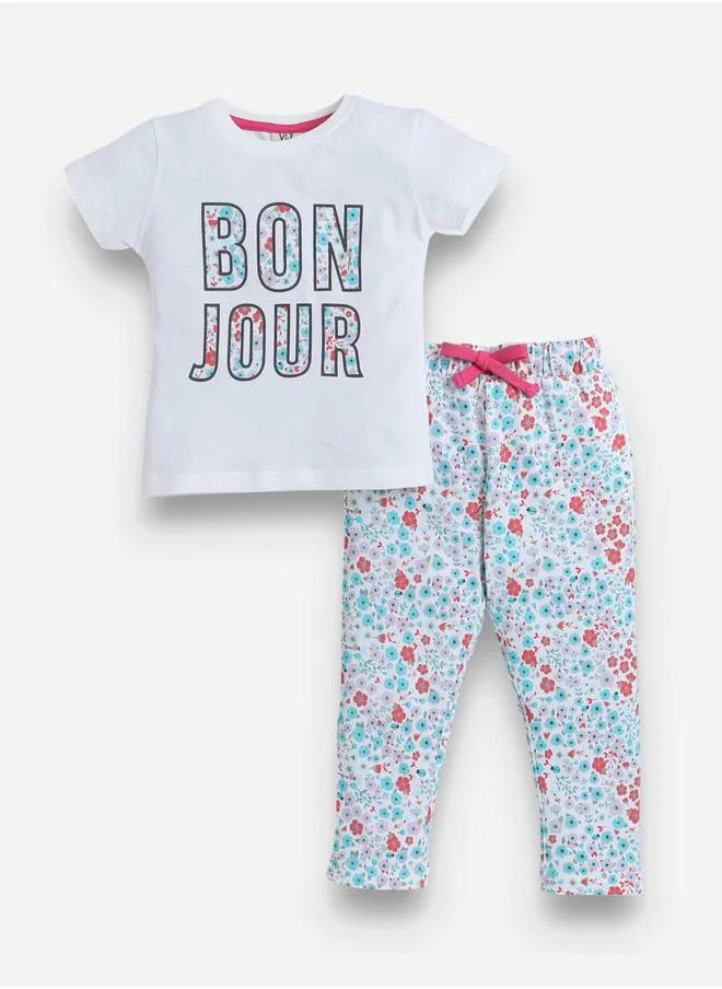 victor and jane Graphic Print T-Shirt and All-Over Printed Pyjama Set