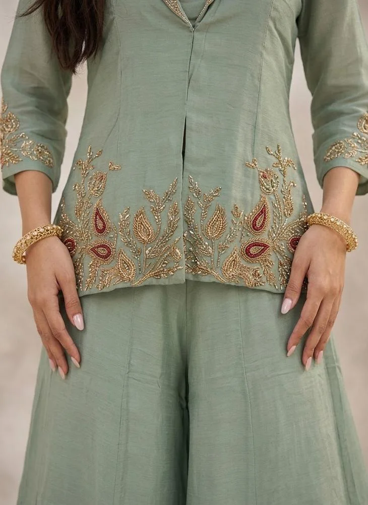Viny VINY Green Embellished Top & Palazzo Set – Women's Indian Ethnic Wear