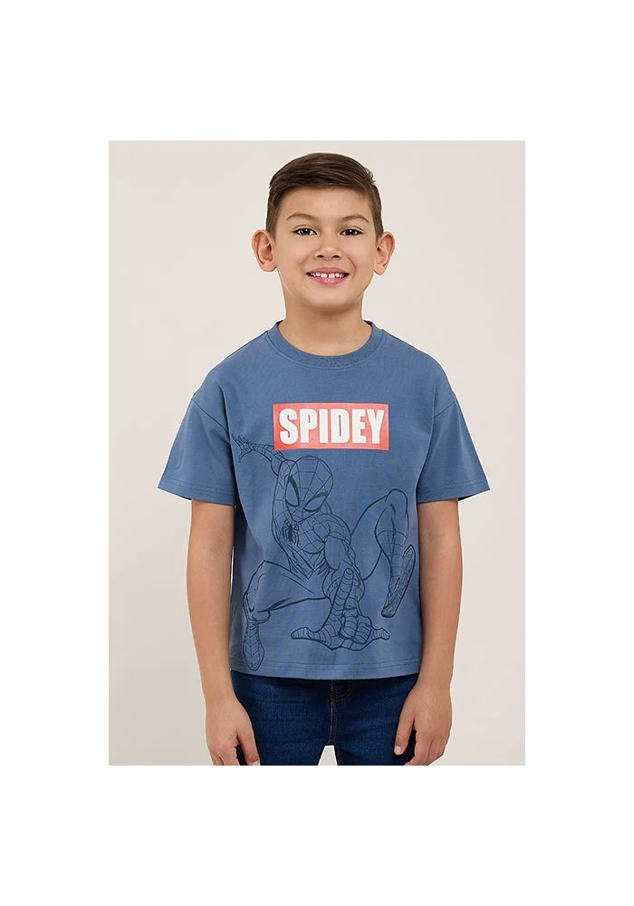 أر أند بي Spider-Man Print T-Shirt with Crew Neck and Short Sleeves