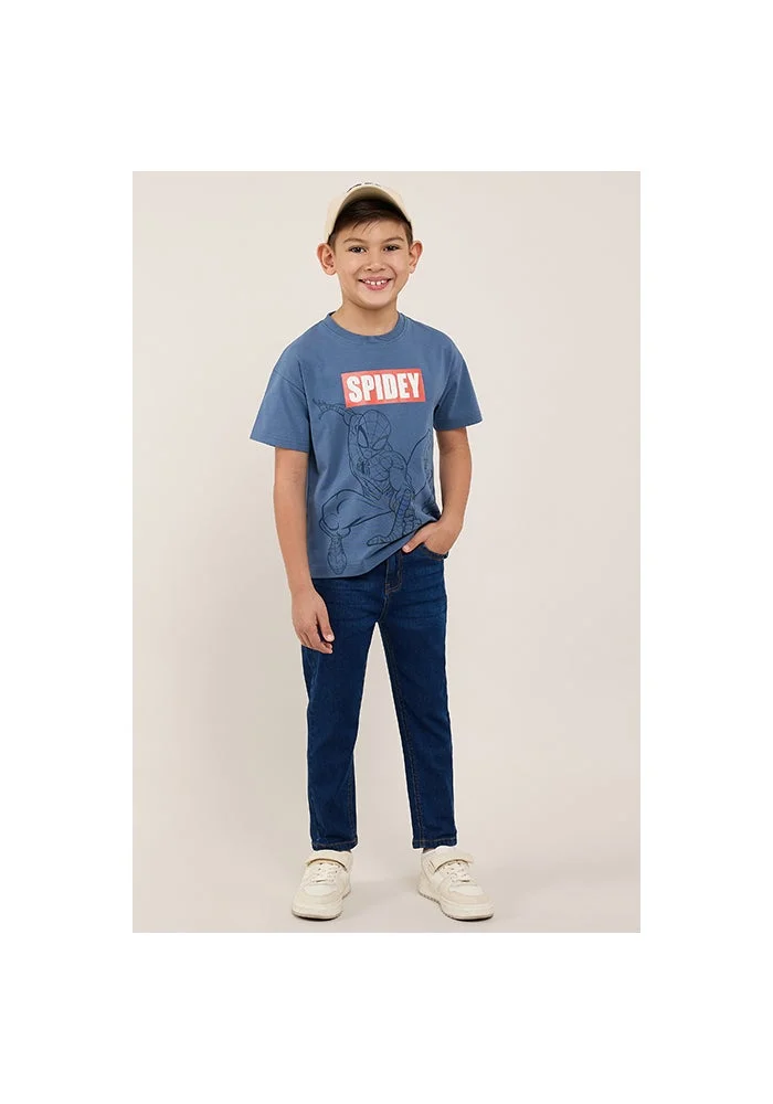 أر أند بي Spider-Man Print T-Shirt with Crew Neck and Short Sleeves