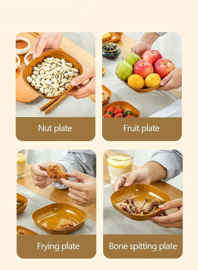 EETU 12Pcs Plastic Grain Plates,Wood Texture Reusable Appetizer and Dessert Plates Set,Heavy Duty Elegant and Sturdy Design Plates Eco Friendly Dinner Plates for Dishes Snack,Dessert,Salad Serving,Housewarming - Image 4