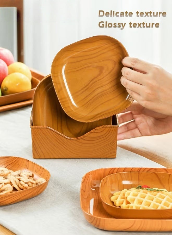 EETU 12Pcs Plastic Grain Plates,Wood Texture Reusable Appetizer and Dessert Plates Set,Heavy Duty Elegant and Sturdy Design Plates Eco Friendly Dinner Plates for Dishes Snack,Dessert,Salad Serving,Housewarming - Image 2