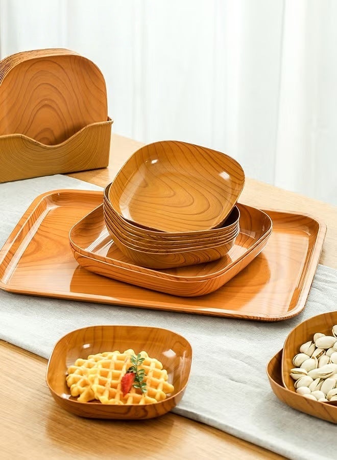 EETU 12Pcs Plastic Grain Plates,Wood Texture Reusable Appetizer and Dessert Plates Set,Heavy Duty Elegant and Sturdy Design Plates Eco Friendly Dinner Plates for Dishes Snack,Dessert,Salad Serving,Housewarming - Image 5
