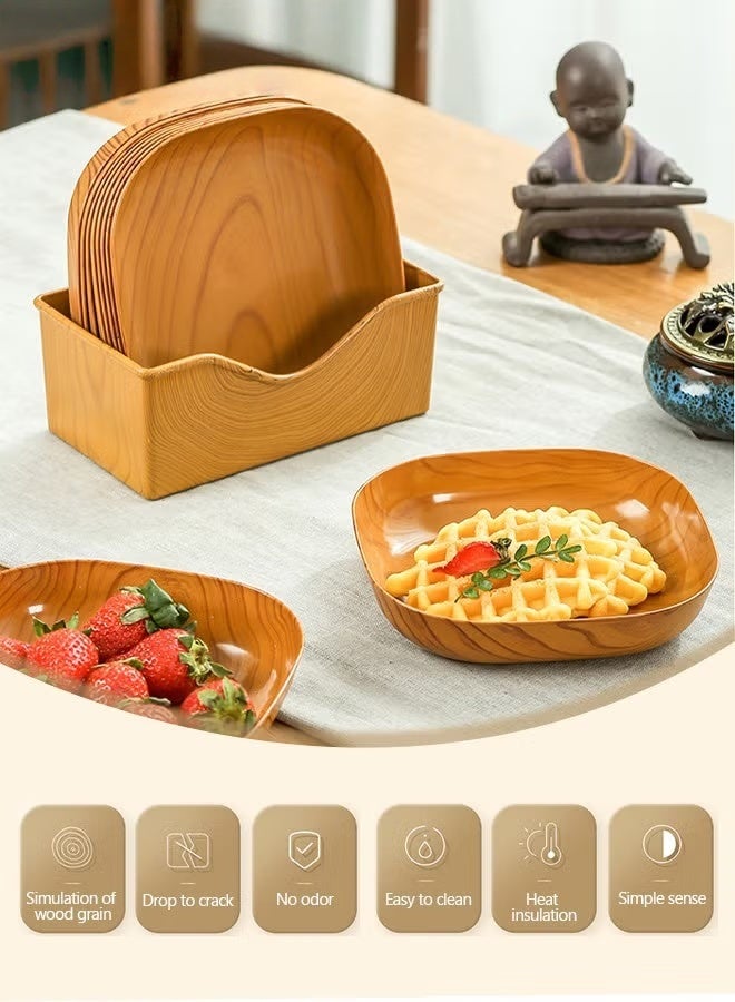 EETU 12Pcs Plastic Grain Plates,Wood Texture Reusable Appetizer and Dessert Plates Set,Heavy Duty Elegant and Sturdy Design Plates Eco Friendly Dinner Plates for Dishes Snack,Dessert,Salad Serving,Housewarming - Image 3