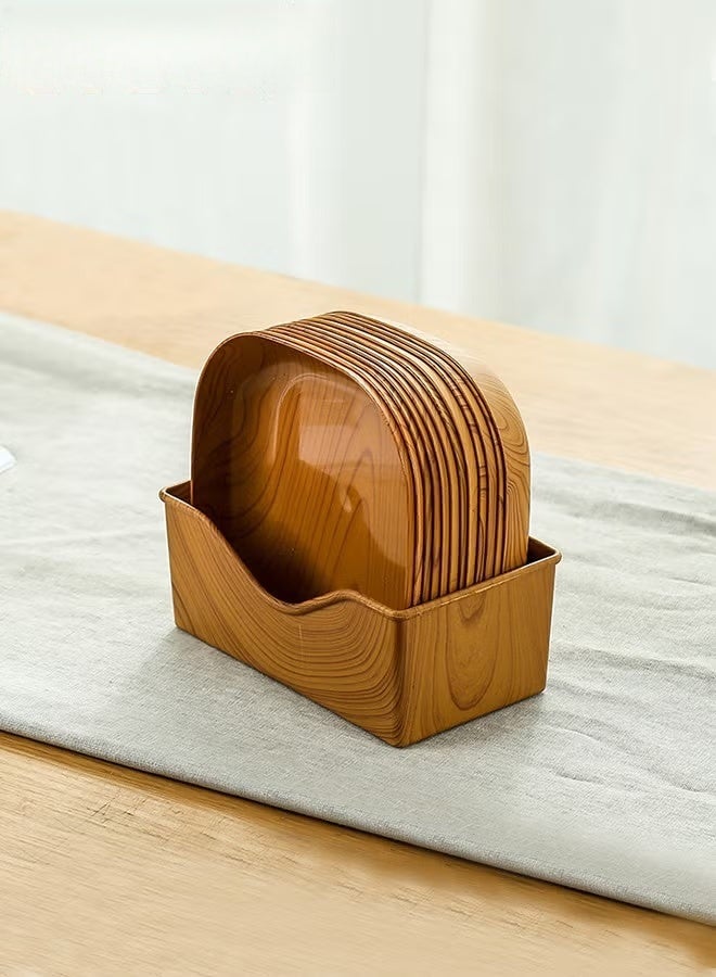 EETU 12Pcs Plastic Grain Plates,Wood Texture Reusable Appetizer and Dessert Plates Set,Heavy Duty Elegant and Sturdy Design Plates Eco Friendly Dinner Plates for Dishes Snack,Dessert,Salad Serving,Housewarming - Image 1