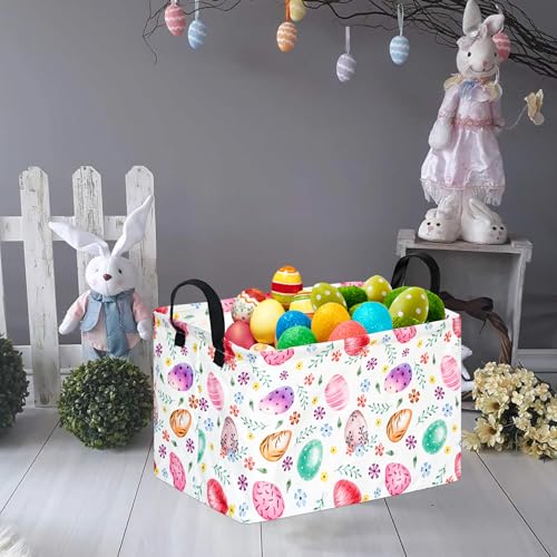 FUULOXE Rectangular Easter Basket Storage Bin for Shelves Cute Gifts Baskets Foldable Box with Handles for Boy and Girl Home Office Car Dormroom Easter Party Supplies - Image 4