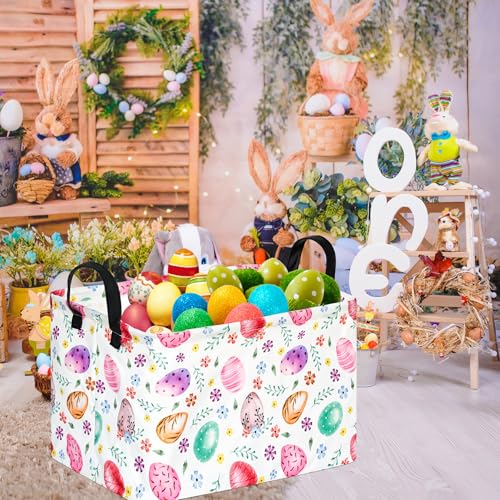 FUULOXE Rectangular Easter Basket Storage Bin for Shelves Cute Gifts Baskets Foldable Box with Handles for Boy and Girl Home Office Car Dormroom Easter Party Supplies - Image 3