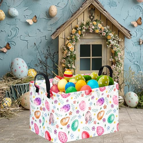 FUULOXE Rectangular Easter Basket Storage Bin for Shelves Cute Gifts Baskets Foldable Box with Handles for Boy and Girl Home Office Car Dormroom Easter Party Supplies - Image 5