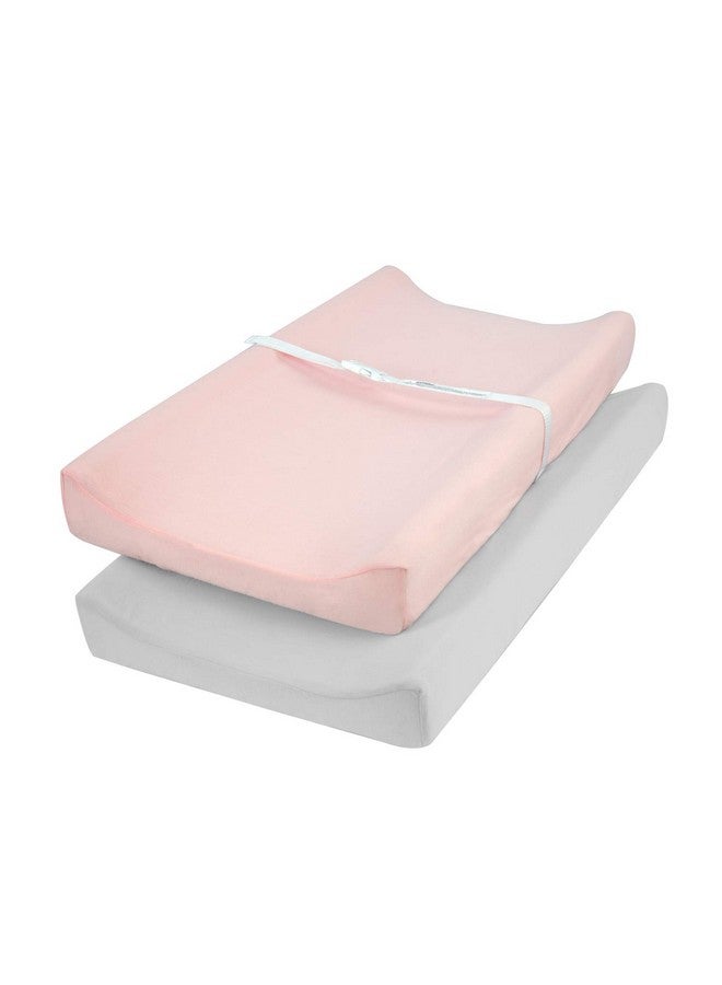 TILLYOU Changing Pad Cover Set In Soft Jersey Material Fits 32"34''X16" Contoured Pad For Babiespeachy Pink & Lt Gray - Image 1