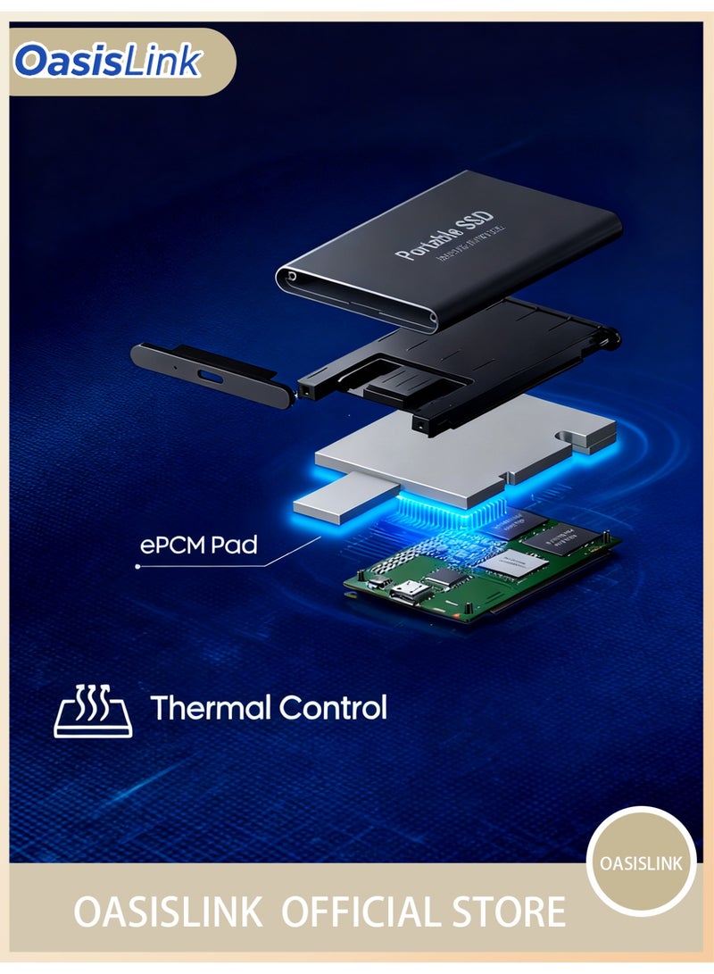 أواسيس لينك يوفر القرص الصلب الخارجي المحمول SSD S7 Black بسعة 2 تيرابايت، مع إمكانية توسيع التخزين حتى 64 جيجابايت ودعم تخزين البيانات ونقلها من USB 3.1 إلى Type-C، مساحة تخزين موثوقة للاعبين والطلاب والمحترفين. - Image 4