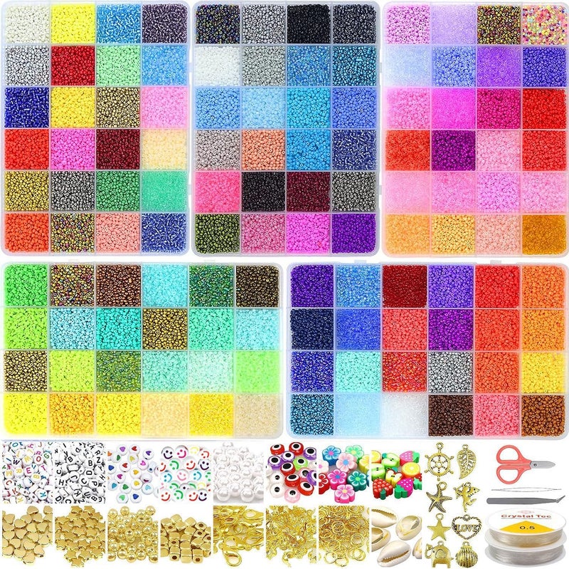 VTSHENY 54000pcs Glass Seed Beads for Jewelry Making Kit, 120 Colors 2mm Small Beads Kit Bracelet Beads with Letter Evil Eye Beads Jump Rings & Charms Pendants for Bracelets Making, DIY, Adult Craft Supplies - Image 1
