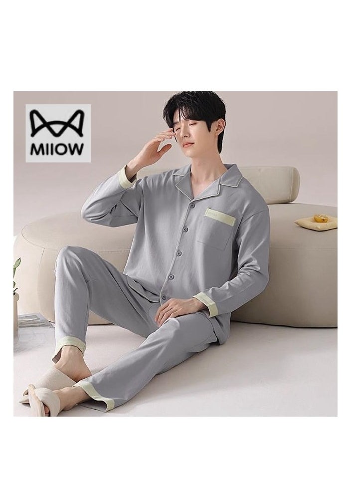 MIIOW - Cotton Pajamas Men's Oversized Loose Long Sleeved High-End Home Suit Set - Image 1