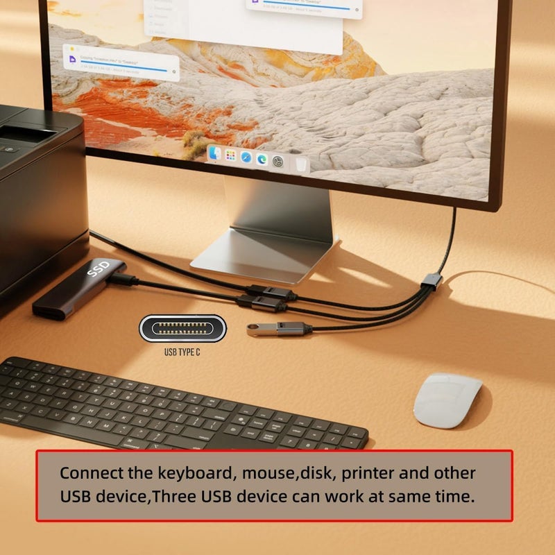 كاست ويف موزع USB 2.0 Type-C، كابل موزع من 3 منافذ USB-C إلى 3 منافذ، نقل بيانات بسرعة 480 ميجابت في الثانية، يعمل بالطاقة من الناقل لأجهزة الكمبيوتر المحمول والمكتبي والهاتف والفأرة ولوحة المفاتيح والطابعة والقرص - Image 4