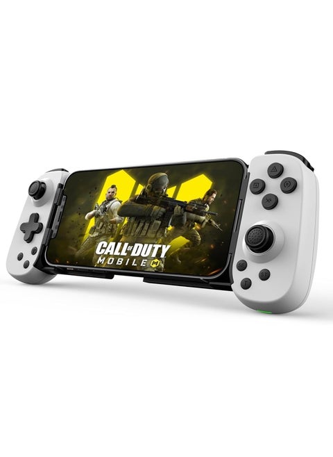 Mobile Gaming Controller for iPhone/Android/PC/Nintendo Switch/PS4, Cloud Games, with Hall Effect Joystick, 6 Axis Gyro, TURBO, Gamepa for Android with Phone Case Support - Not for PS5 (White))