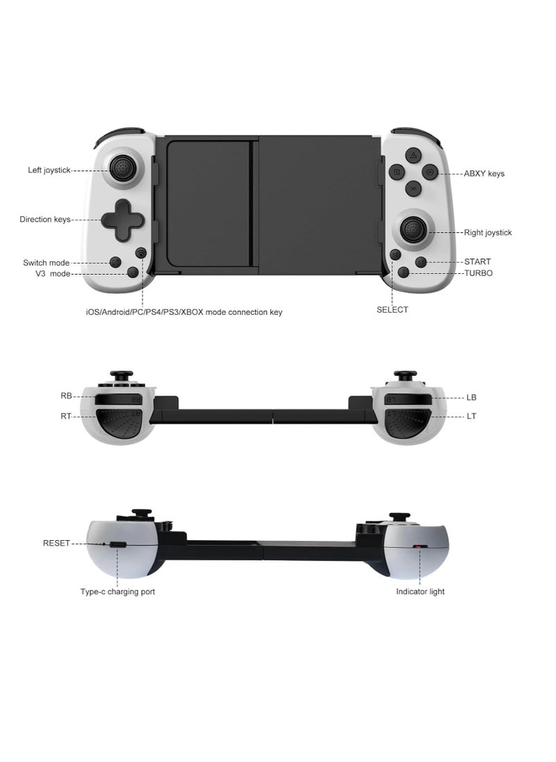 Generic - Mobile Gaming Controller for iPhone/Android/PC/Nintendo Switch/PS4, Cloud Games, with Hall Effect Joystick, 6 Axis Gyro, TURBO, Gamepa for Android with Phone Case Support - Not for PS5 (White)) - Image 1