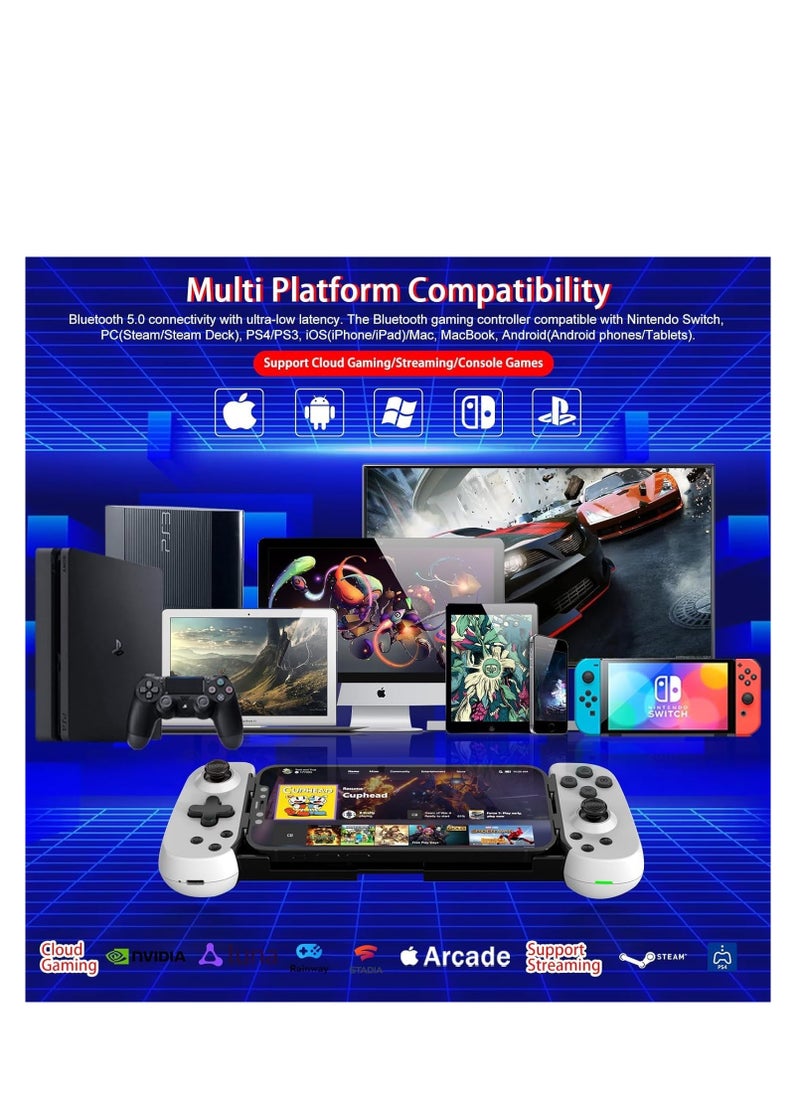 Generic - Mobile Gaming Controller for iPhone/Android/PC/Nintendo Switch/PS4, Cloud Games, with Hall Effect Joystick, 6 Axis Gyro, TURBO, Gamepa for Android with Phone Case Support - Not for PS5 (White)) - Image 1