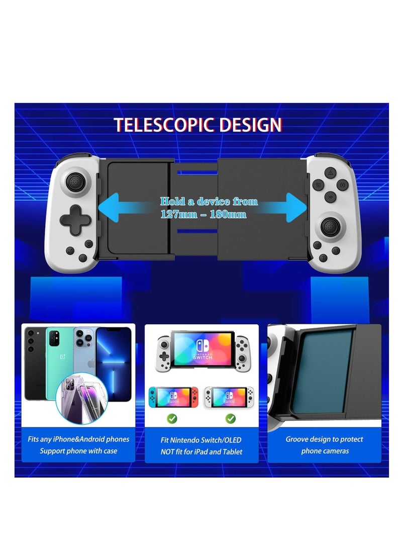 Generic - Mobile Gaming Controller for iPhone/Android/PC/Nintendo Switch/PS4, Cloud Games, with Hall Effect Joystick, 6 Axis Gyro, TURBO, Gamepa for Android with Phone Case Support - Not for PS5 (White)) - Image 1
