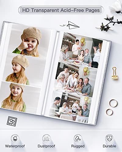 Popotop Photo Album 4x6-300 Photos Linen Cover Photo Books with 300 Horizontal Pockets,Slip-in Picture Albums for Family Wedding Anniversary Baby Vacation Pictures Gray - Image 3