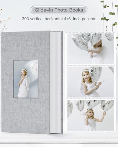 Popotop Photo Album 4x6-300 Photos Linen Cover Photo Books with 300 Horizontal Pockets,Slip-in Picture Albums for Family Wedding Anniversary Baby Vacation Pictures Gray - Image 2