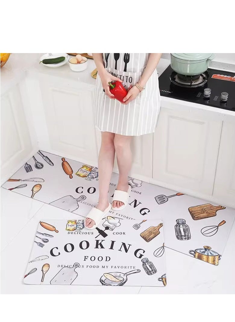 LESTER - LESTER Oil-Proof Non-Slip Kitchen Mat Super Absorbent Kitchen Carpet Quick Drying, Kitchen Rug, Non-Slip Entrance Doormat, Diatom Leather Floor Mats Home Decor Set Cooking Design 40X60x40X120cm - Image 1