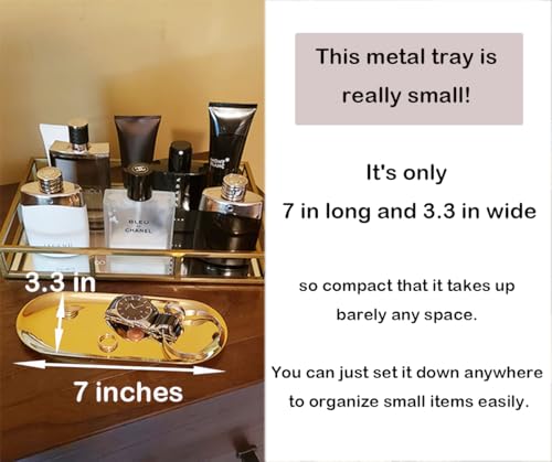 Fermus Stainless Steel Decorative Tray, Set of 2, 7 Inch Long, Jewelry Dish Cosmetics Organizer Bathroom Clutter Serving Platter Small Storage Tray, Oval, Gold - Image 3