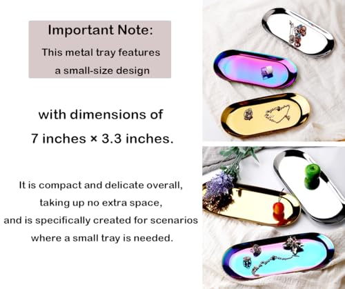 Fermus Stainless Steel Decorative Tray, Set of 2, 7 Inch Long, Jewelry Dish Cosmetics Organizer Bathroom Clutter Serving Platter Small Storage Tray, Oval, Gold - Image 4