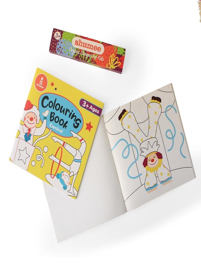 shumee Colouring Book & Organic Crayon Kit- Carnival Themed (3 Years+) | 20 Pages & 6 Crayons | Organic & Natural Colours | Skill Building Art & Craft DIY Set For Kids - Image 1