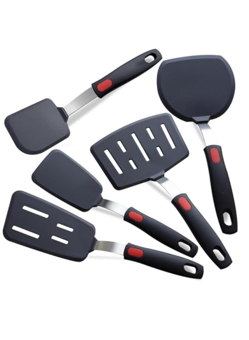 عربست 5 عبوات ملاعق تقليب سيليكون، طقم ملاعق سيليكون لأواني الطبخ المانعة للالتصاق، طقم أدوات طبخ مقاومة للحرارة 600 درجة فهرنهايت للبيض، فطائر آمنة للغسل في غسالة الأطباق - Image 1