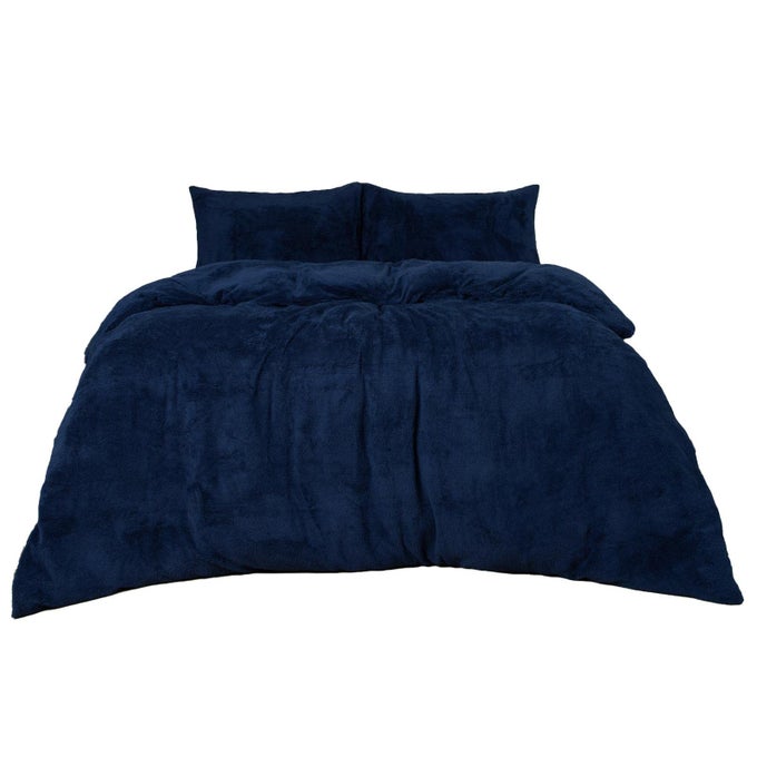 NAVY BLUE SINGLE DUVET COVERS TEDDY FLEECE DUVET SET SINGLE DUVET COVER WINTER BEDDING CHRISTMAS DUVET WITH PILLOWCASE ULTRA SOFT WARM COSY