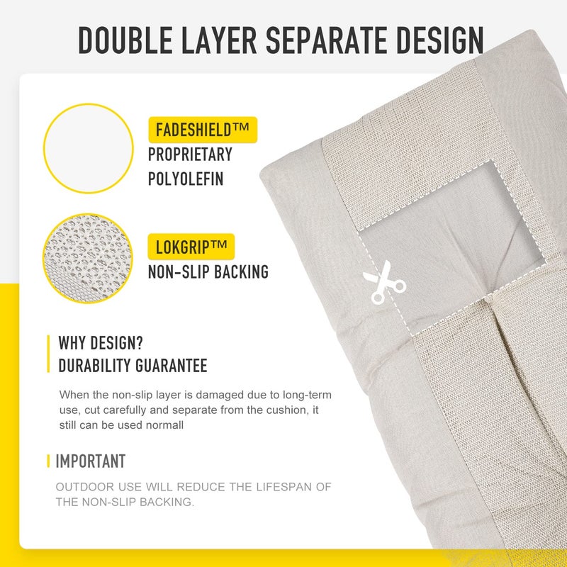 SUNROX LokGrip Non Slip Tufted Memory Foam Bench Cushion, FadeShield Water Resistant Durable Thicken Outdoor/Indoor Bench Seat Pads 48x16x4 inch, Cream - Image 5