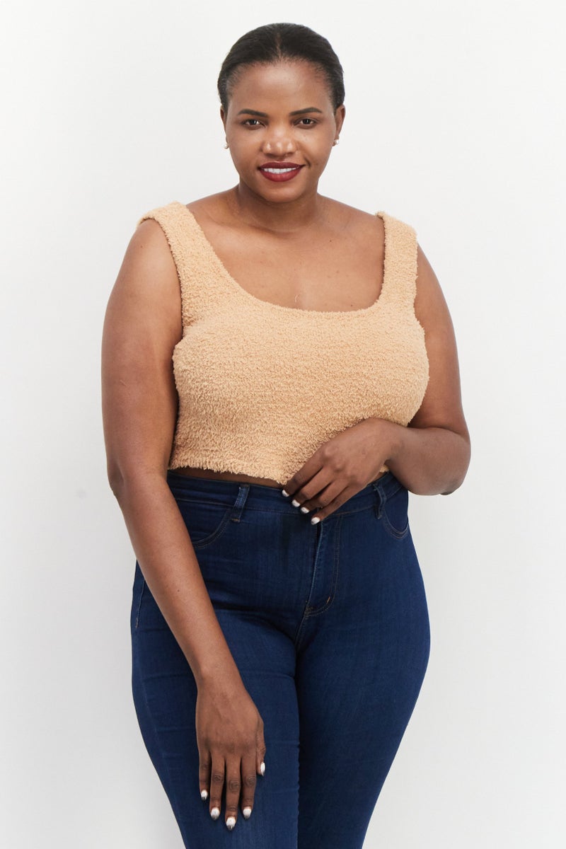 Nina Parker Women Plus Size Square Neck Sleeveless Textured Top, Brown  - Image 1